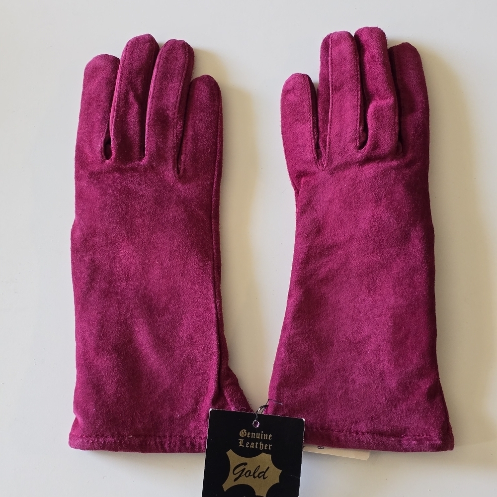 Vintage Gold Genuine Suede Leather Pink Gloves Size Small